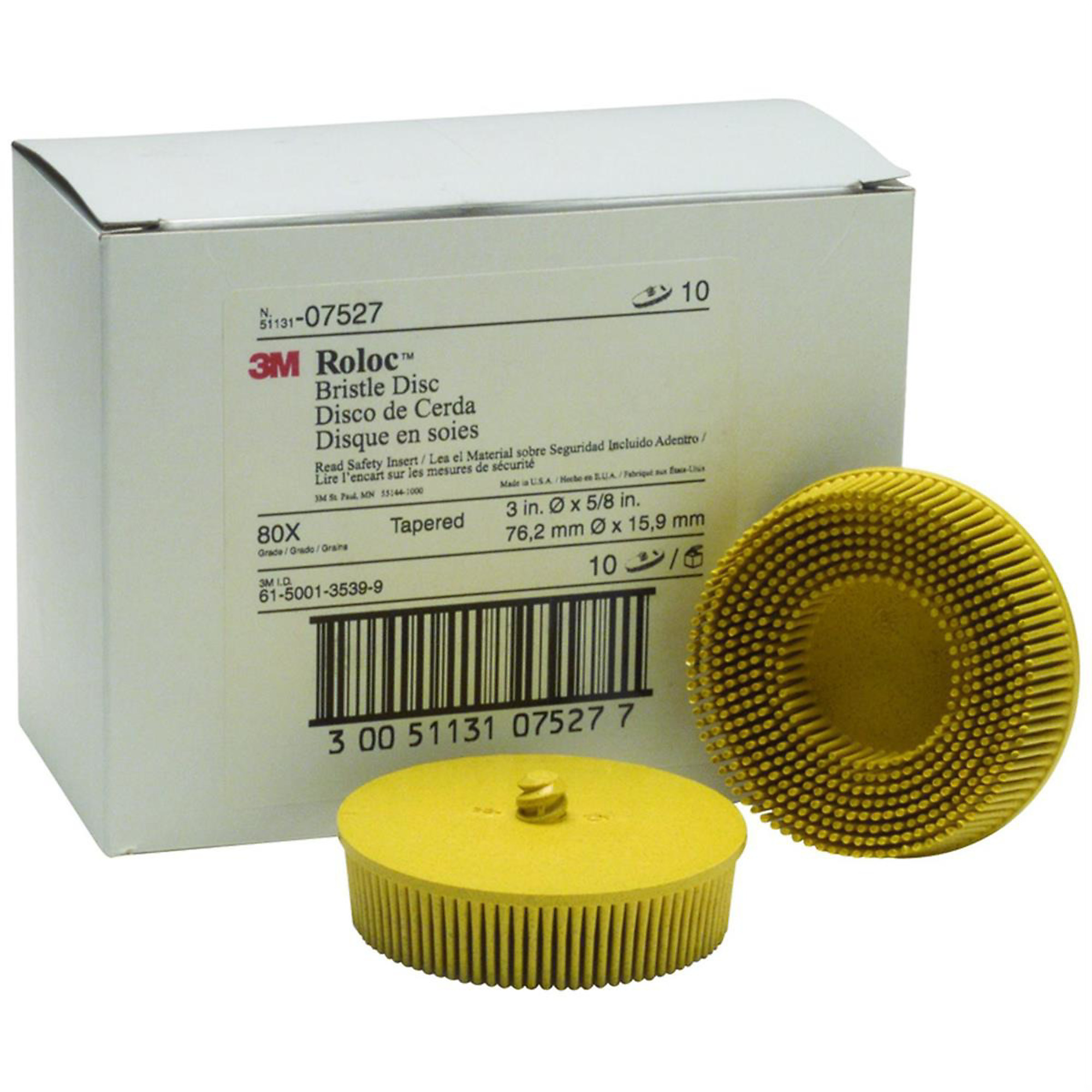3M Roloc Bristle Disc — 3in., 80 Grit, Yellow, 10 Pcs, Model# MMM7527
